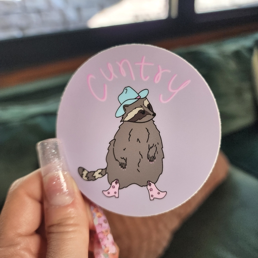 Hot Trash 'She CUNTry' Raccoon Sticker